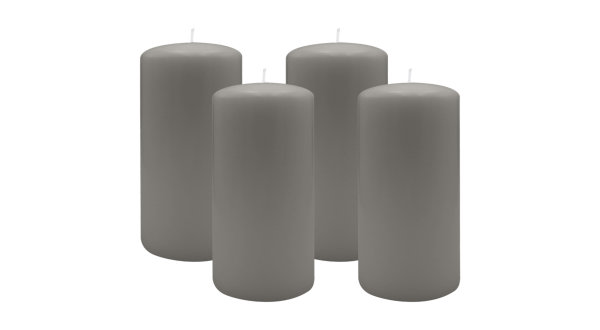 4er Set Adventskranzkerzen Grau Ø 100 x 200 mm
