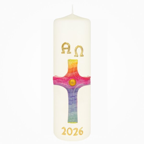 Osterkerze für Zuhause Kreuz, Alpha+Omega 20 x Ø 5 cm