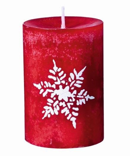 Flake Schneeflocke Orientrot durchgefärbte Kerzen 80 x Ø 55 mm, 4 Stück