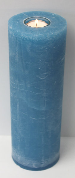 Rustik Kerzen mit Teelichteinsatz Ocean Blau  250 x Ø 80 mm