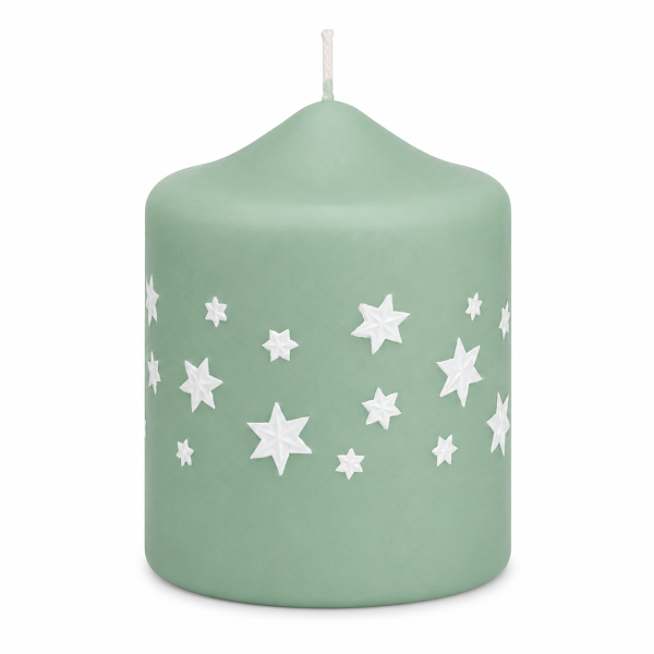Weihnachtskerzen Sterne in Samt-Optik Salbei 80 x 60 mm, 4er Set