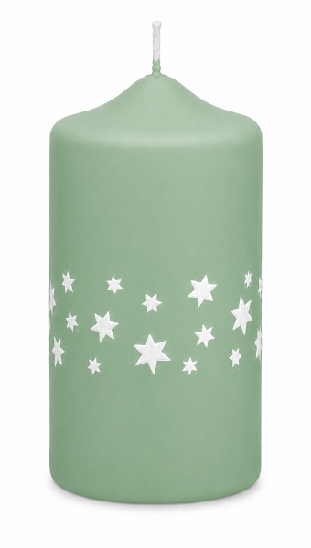 Weihnachtskerzen Sterne in Samt-Optik Salbei 120 x 60 mm, 4er Set