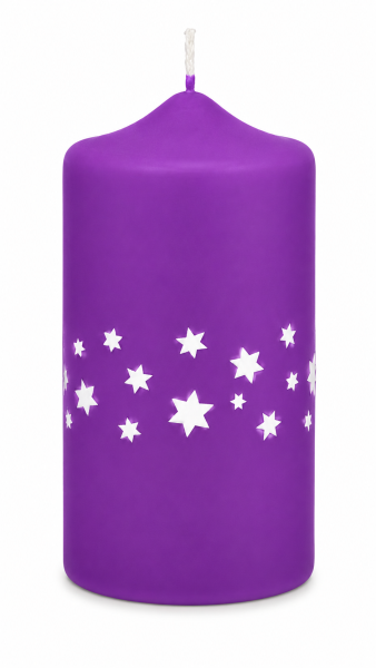 Weihnachtskerzen Sterne in Samt-Optik Purple Lila 150 x 70 mm, 4er Set