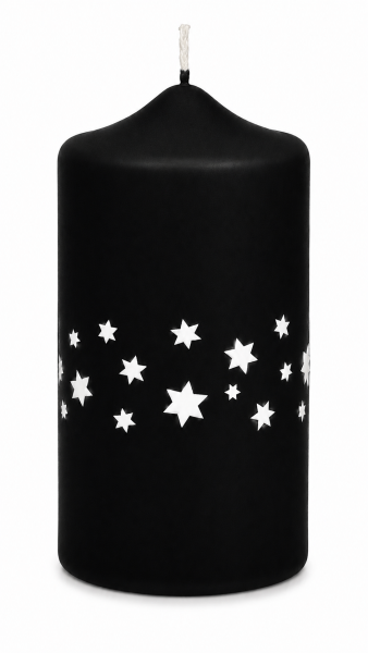Weihnachtskerzen Sterne in Samt-Optik Schwarz 150 x 70 mm, 4er Set