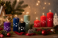 Weihnachtskerzen Sterne in Samt-Optik Salbei 150 x 70 mm, 4er Set