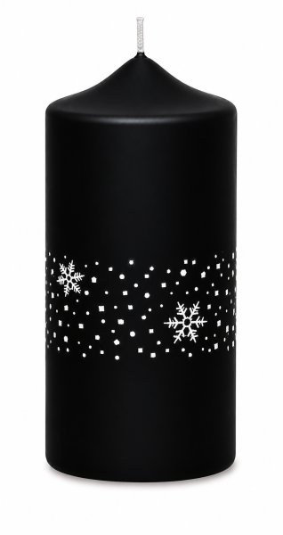 Weihnachtskerzen Eiskristalle in Samt-Optik Schwarz 120 x 60 mm, 4er Set
