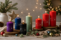 Weihnachtskerzen Eiskristalle in Samt-Optik Salbei 120 x 60 mm, 4er Set