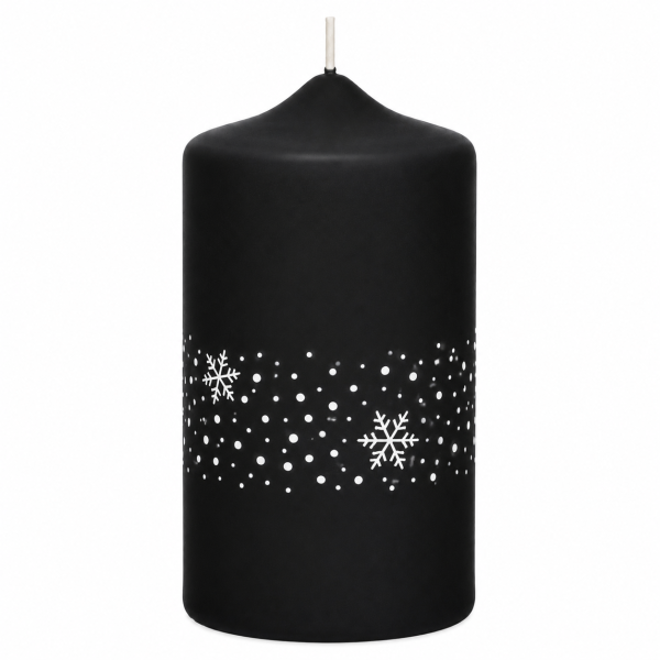 Weihnachtskerzen Eiskristalle in Samt-Optik Schwarz 150 x 70 mm, 4er Set