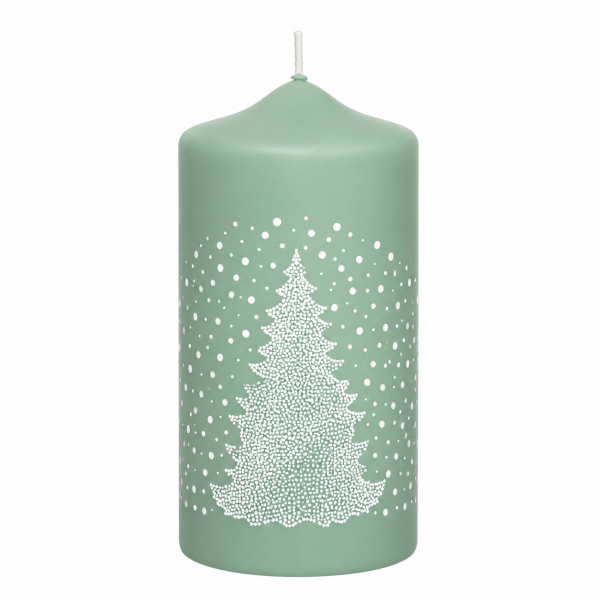 Weihnachtskerzen Weihnachtsbaum in Samt-Optik Salbei 150 x 70 mm, 4er Set