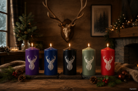 Weihnachtskerzen Geweih in Samt-Optik Salbei 150 x 70 mm, 4er Set