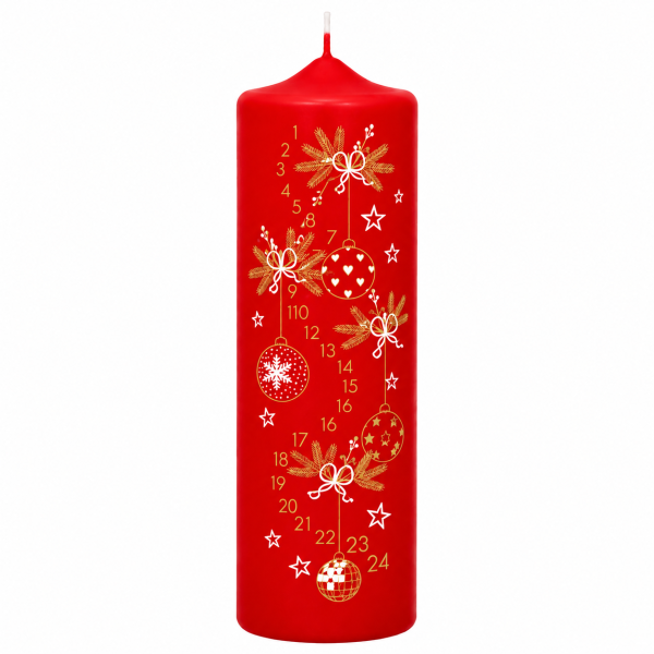 Weihnachtskalenderkerze Weihnachtszauber in Samt-Optik Rot 250 x 70 mm