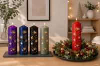 Weihnachtskalenderkerze Weihnachtszauber in Samt-Optik Rot 250 x 70 mm