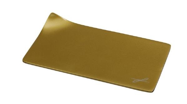 Kerzenteller rechteckig Gold Alu "satiniert" mit einer hochgebogenen Ecke 100 x 180 mm