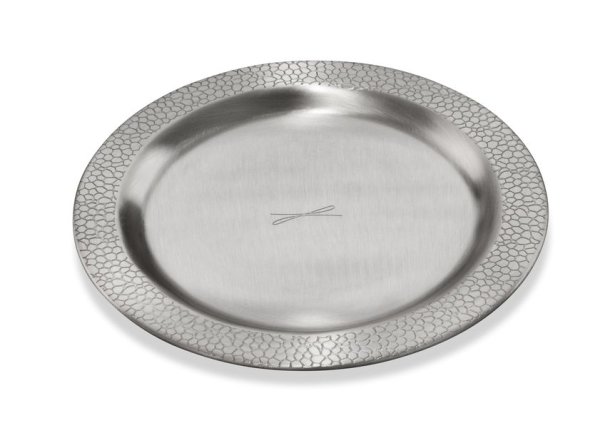 Kerzenteller rund Silber Messing "Leder-Optik" Ø-Außen 140 mm, Ø-Innen 90 mm