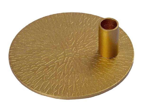 Kerzenleuchter für dünne Kerzen auf sternstrukturierter Platte in Gold Ø-Außen 100 mm für Kerzen Ø 13 mm