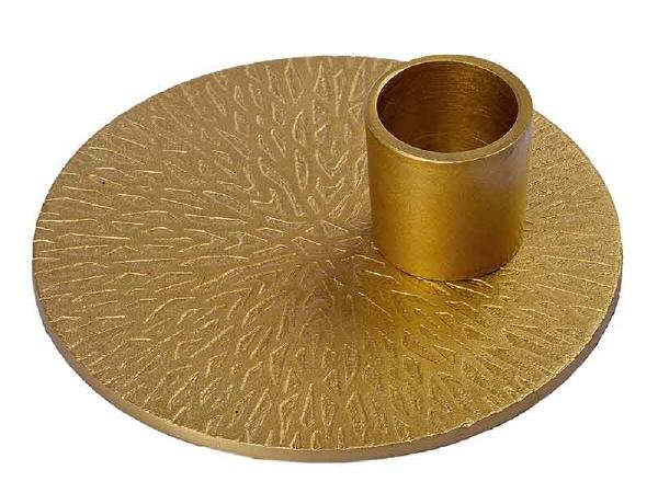 Stabkerzenhalter auf sternstrukturierter Grundplatte Gold Ø Außen 100 mm für Kerzen Ø 20 mm