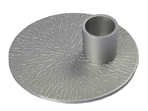 Stabkerzenhalter auf sternstrukturierter Grundplatte Silber Ø Außen 100 mm für Kerzen Ø 20 mm
