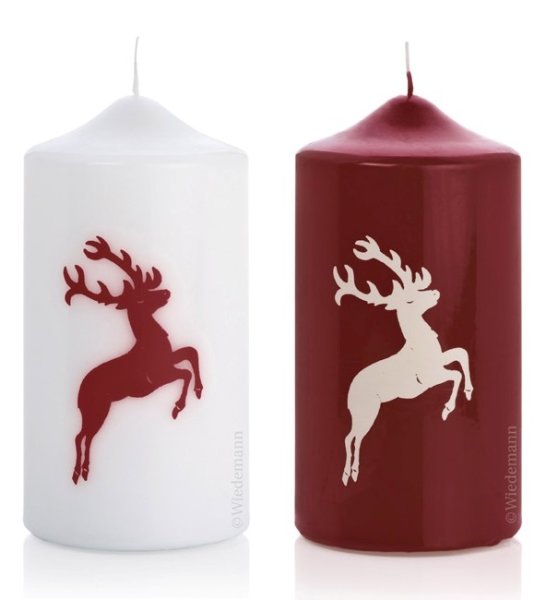 Hirsch Kerzen Weiß/Bordeaux 150 x Ø 78 mm im 2er Set