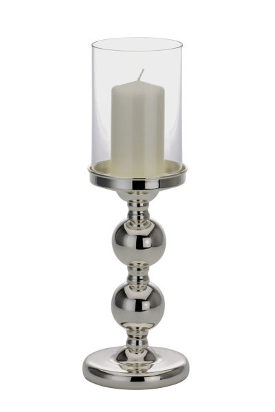 Windlicht "Romantik" auf Kugelfuß, versilbert glatt poliert, H 36 cm