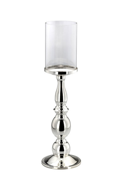 Windlicht auf Kugelfuß, versilbert glatt poliert, H 45 cm