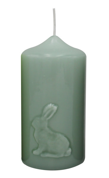 Frühlingskerze "Hase" Seegrün gelackt 120 x Ø 60 mm