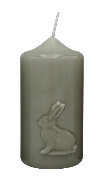 Frühlingskerze "Hase" Antikgrün gelackt 120 x Ø 60 mm