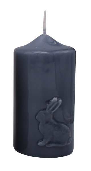 Frühlingskerze "Hase" Blau-Grau gelackt 120 x Ø 60 mm