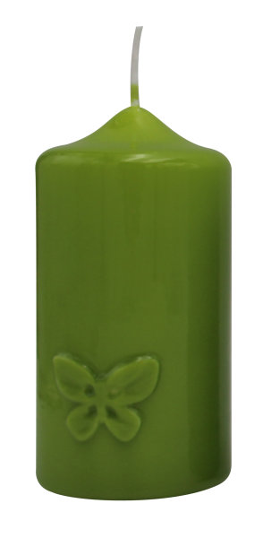 Frühlingskerze "Butterfly" Limonegrün gelackt 120 x Ø 60 mm