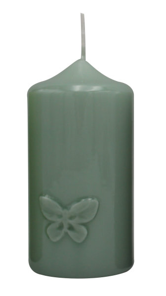Frühlingskerze "Butterfly" Seegrün gelackt 120 x Ø 60 mm