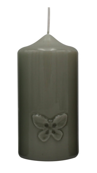 Frühlingskerze "Butterfly" Antikgrün gelackt 120 x Ø 60 mm