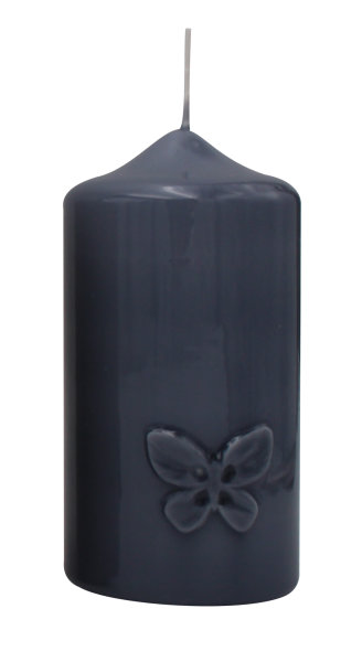 Frühlingskerze "Butterfly" Blau-Grau gelackt 120 x Ø 60 mm
