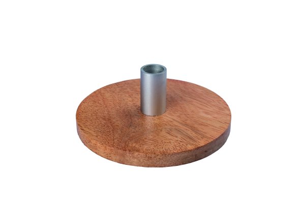 Kerzenleuchter für dünne Kerzen auf Holz-Platte mit Silber-Kerzentülle Ø-Außen 100 mm für Kerzen Ø 13 mm