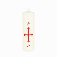 Osterkerze 20 x Ø 4 cm Kreuz, A+O in Rot...