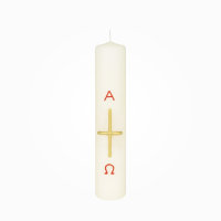 Osterkerze 20 x Ø 4 cm Kreuz, A+O in Rot/Gold...