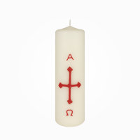 Osterkerze 20 x Ø 6 cm Kreuz, A+O in Rot...