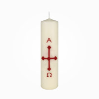 Osterkerze 20 x Ø 5 cm Kreuz, A+O in Rot...