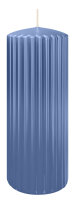 Kerzen-Gerillt in Graublau 200 x Ø 80 mm im 4er Set