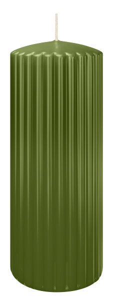 Kerzen-Gerillt in Olive 200 x Ø 80 mm im 4er Set